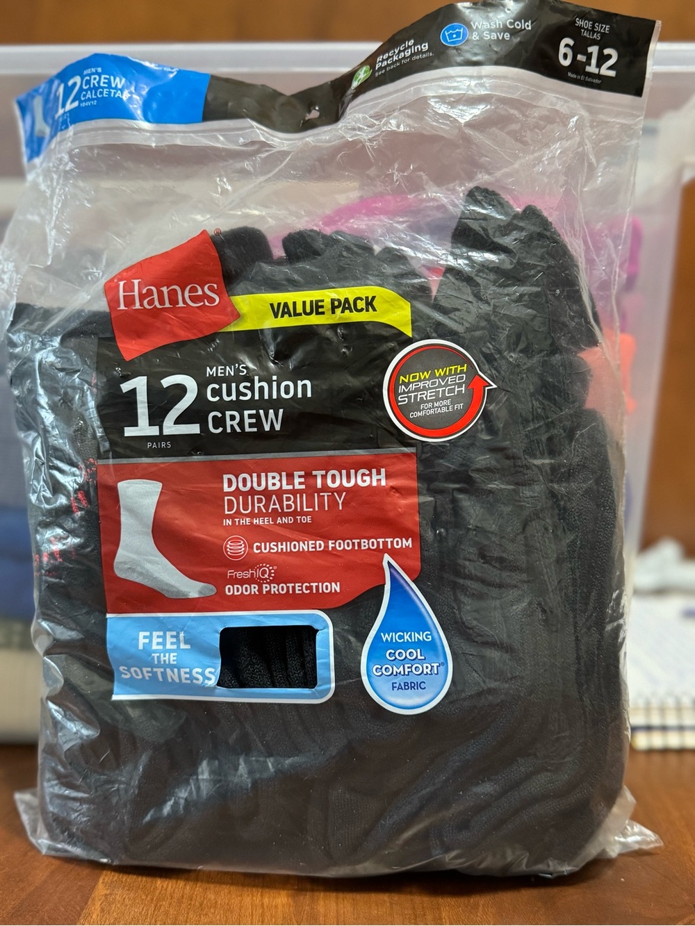 Hanes Men's Cushion Crew Socks - Black only 8 of 12 pair in package
